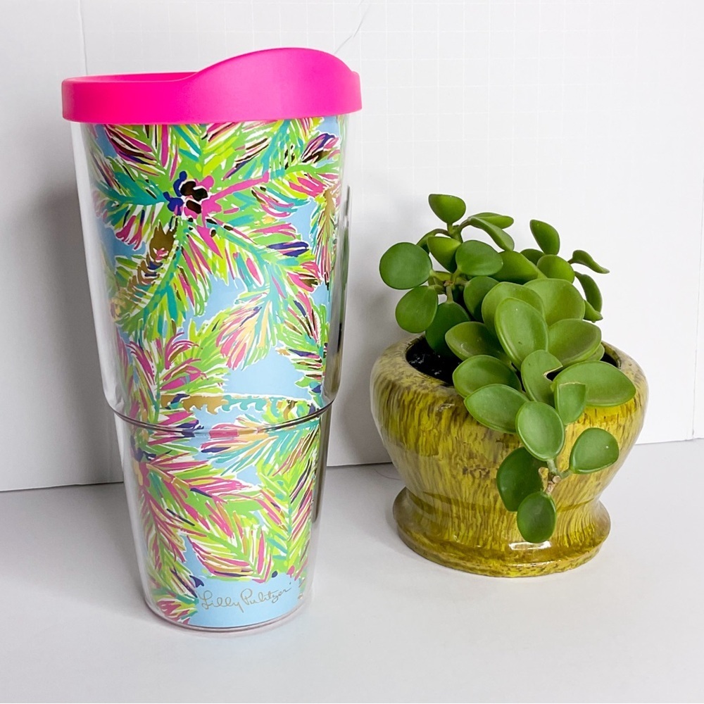 LILY PULITZER Hot Pink Floral Water Bottle Drink Tumbler